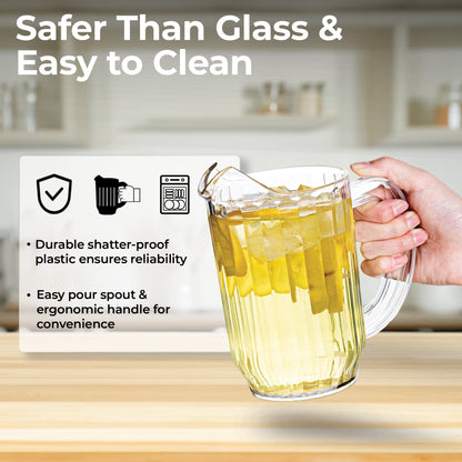 Chef 101 32 oz Clear Plastic Water Pitcher - 4 1/4" x 4 1/4" x 6 3/4" - 1 count box