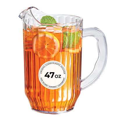 Chef 101 47 oz Clear Plastic Water Pitcher - 4 1/2" x 4 1/2" x 7 3/4" - 1 count box