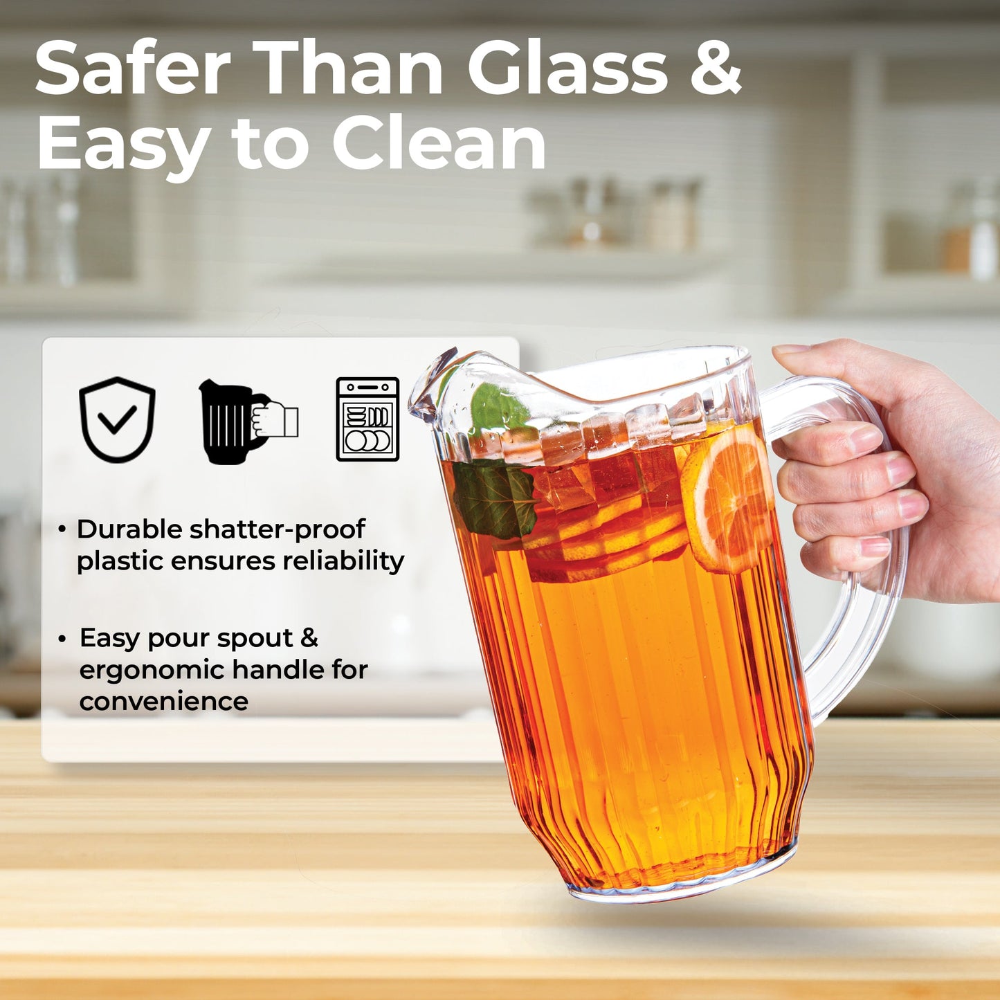 Chef 101 47 oz Clear Plastic Water Pitcher - 4 1/2" x 4 1/2" x 7 3/4" - 1 count box