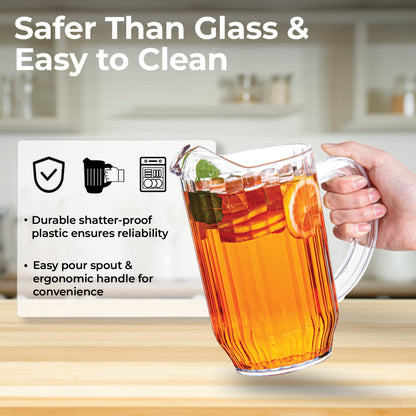 Chef 101 47 oz Clear Plastic Water Pitcher - 4 1/2" x 4 1/2" x 7 3/4" - 1 count box
