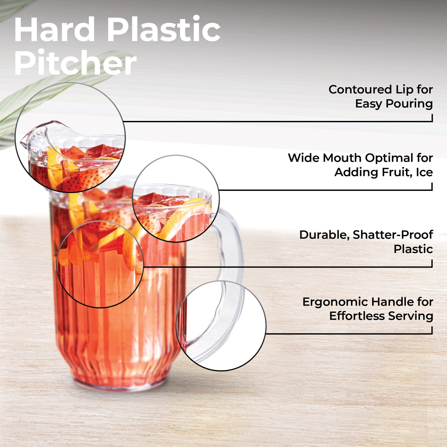 Chef 101 60 oz Clear Plastic Water Pitcher - 5" x 5" x 7 3/4" - 1 count box