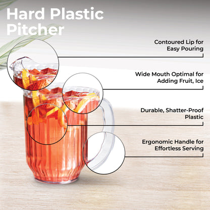 Chef 101 60 oz Clear Plastic Water Pitcher - 5" x 5" x 7 3/4" - 1 count box