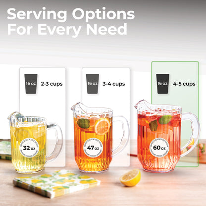Chef 101 60 oz Clear Plastic Water Pitcher - 5" x 5" x 7 3/4" - 1 count box