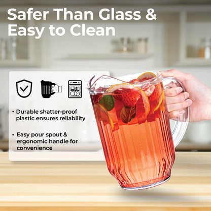 Chef 101 60 oz Clear Plastic Water Pitcher - 5" x 5" x 7 3/4" - 1 count box