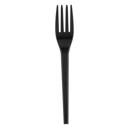Basic Nature Black CPLA Plastic Fork - Heat-Resistant, Compostable - 6 1/2" x 1" x 1/2" - 50 count box