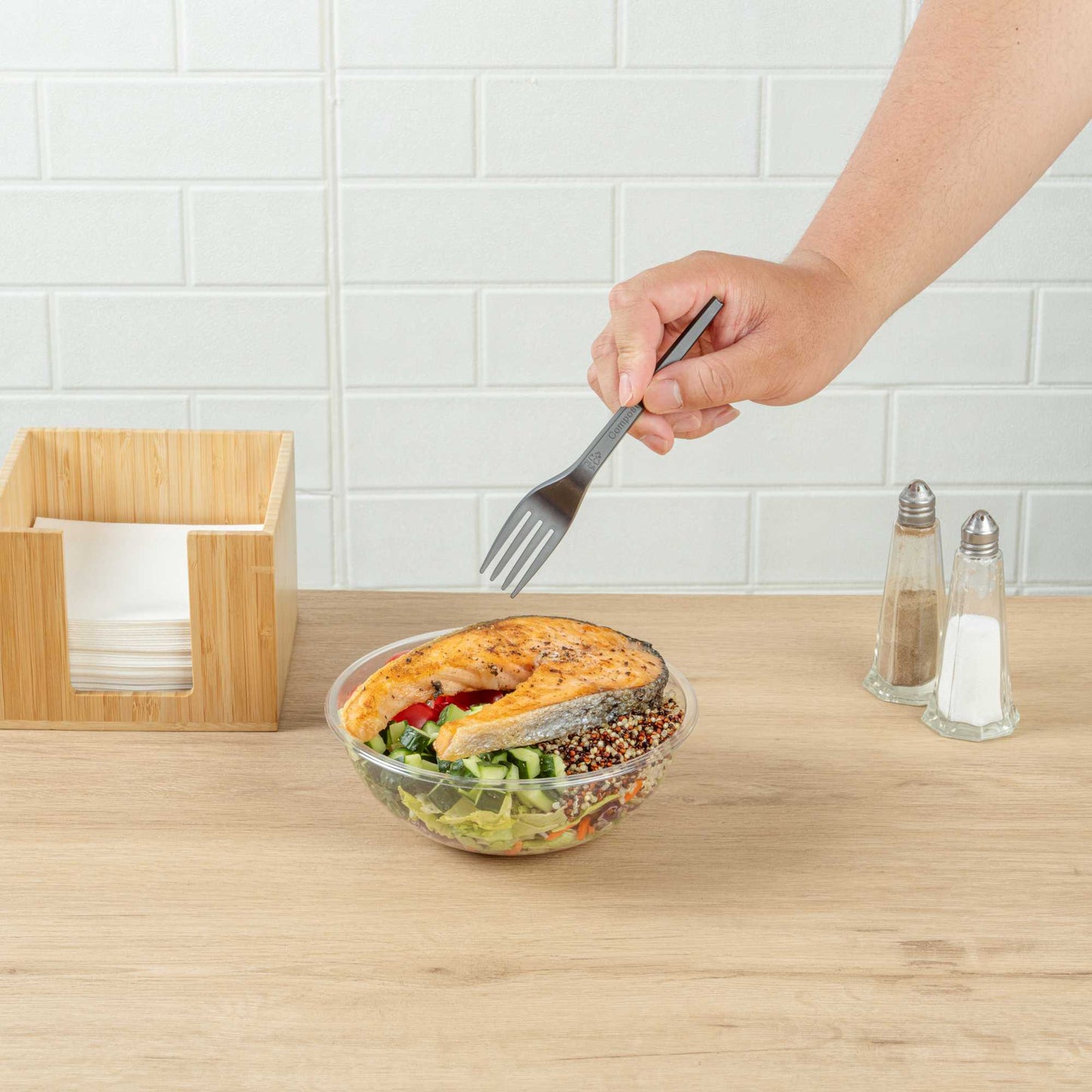 Basic Nature Black CPLA Plastic Fork - Heat-Resistant, Compostable - 6 1/2" x 1" x 1/2" - 250 count box