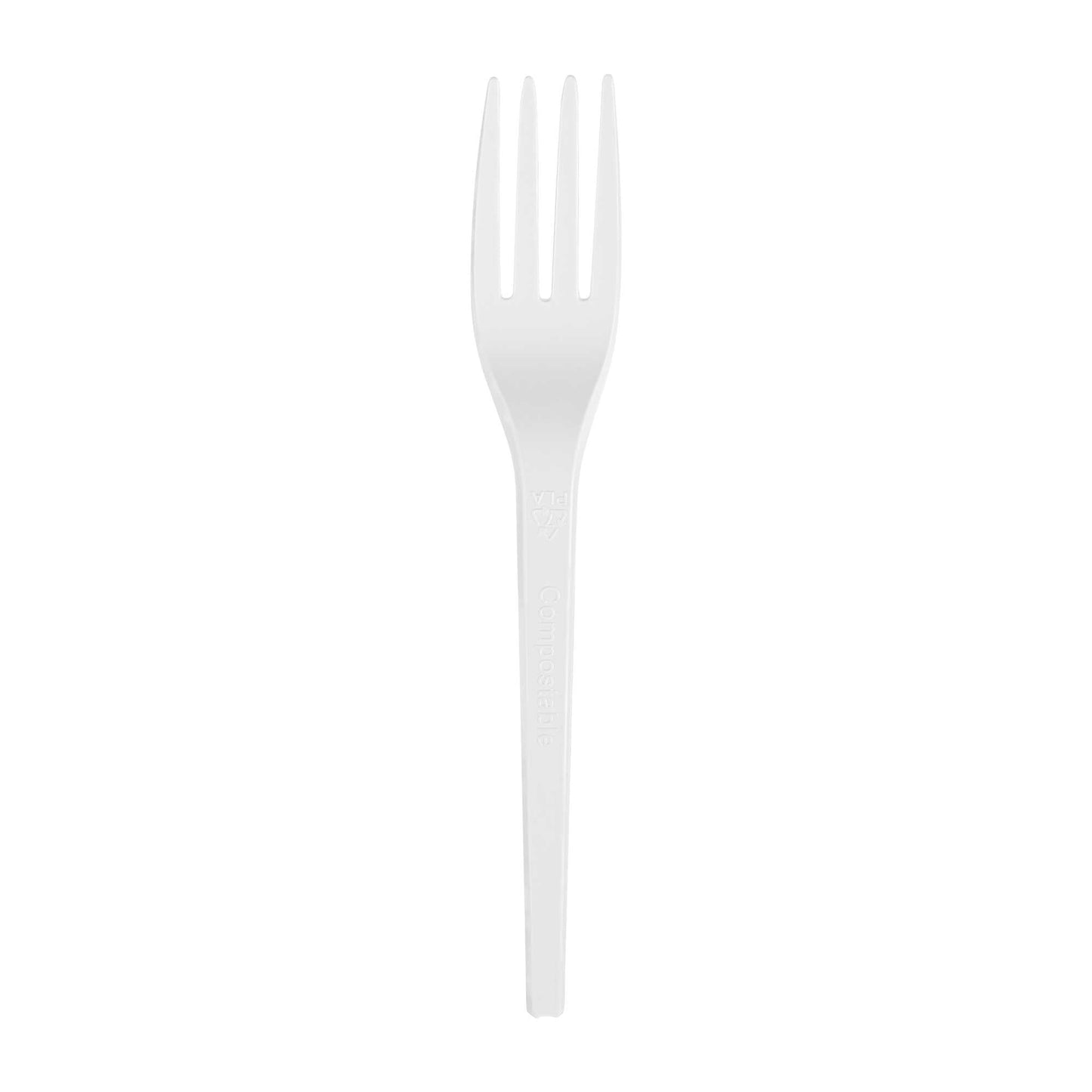 Basic Nature White CPLA Plastic Fork - Heat-Resistant, Compostable - 6 1/2" x 1" x 1/2" - 50 count box