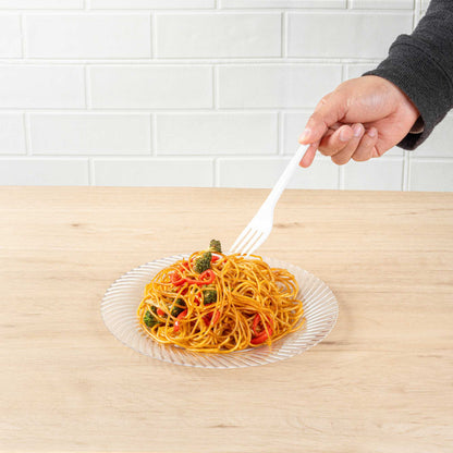 Basic Nature White CPLA Plastic Fork - Heat-Resistant, Compostable - 6 1/2" x 1" x 1/2" - 50 count box