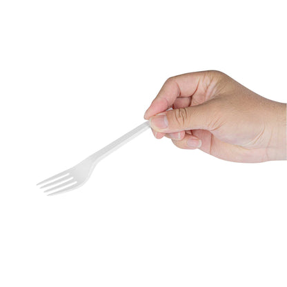 Basic Nature White CPLA Plastic Fork - Heat-Resistant, Compostable - 6 1/2" x 1" x 1/2" - 250 count box