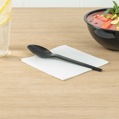 Basic Nature Black CPLA Plastic Spoon - Heat-Resistant, Compostable - 6 1/2" x 1 1/4" x 1/2" - 250 count box