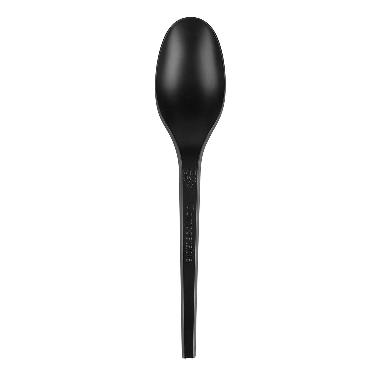 Basic Nature Black CPLA Plastic Spoon - Heat-Resistant, Compostable - 6 1/2" x 1 1/4" x 1/2" - 50 count box