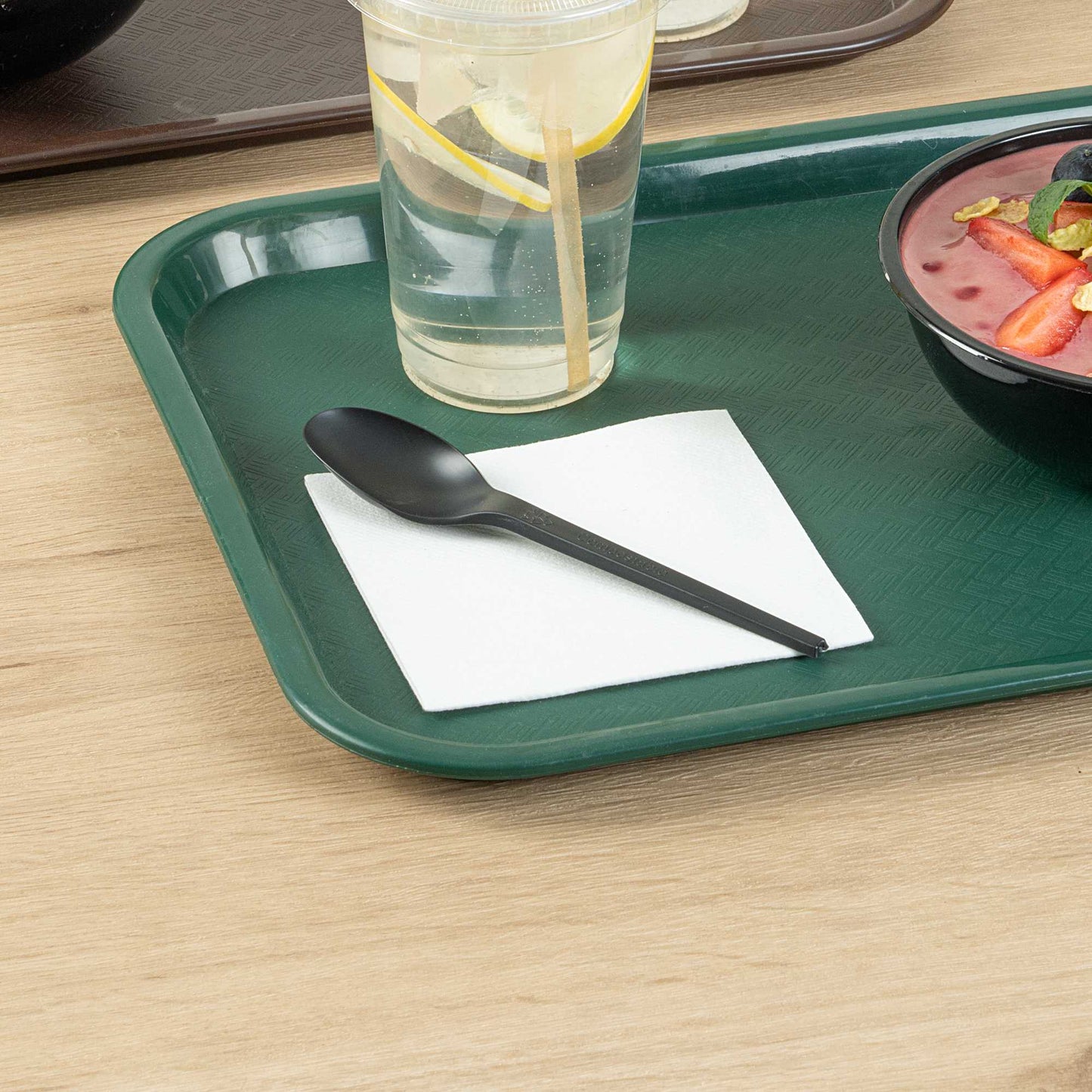 Basic Nature Black CPLA Plastic Spoon - Heat-Resistant, Compostable - 6 1/2" x 1 1/4" x 1/2" - 50 count box