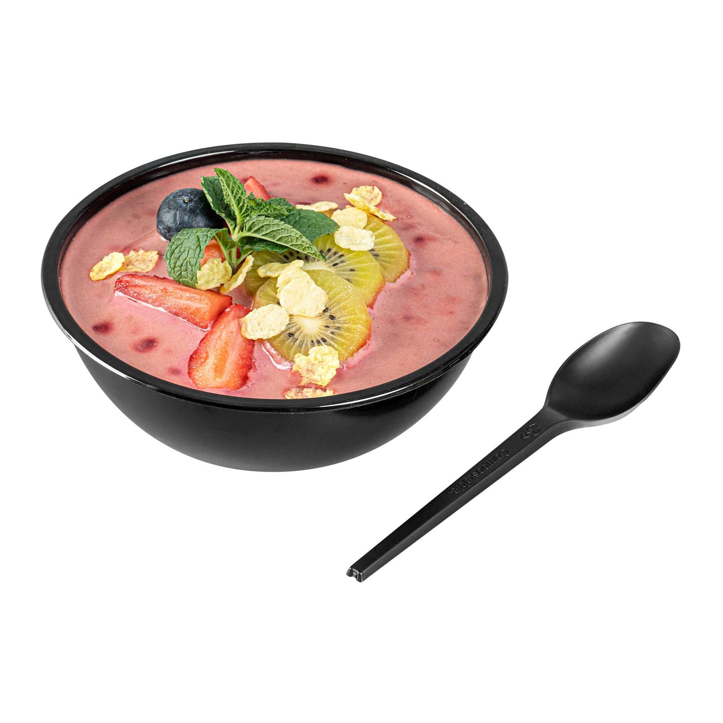 Basic Nature Black CPLA Plastic Spoon - Heat-Resistant, Compostable - 6 1/2" x 1 1/4" x 1/2" - 250 count box