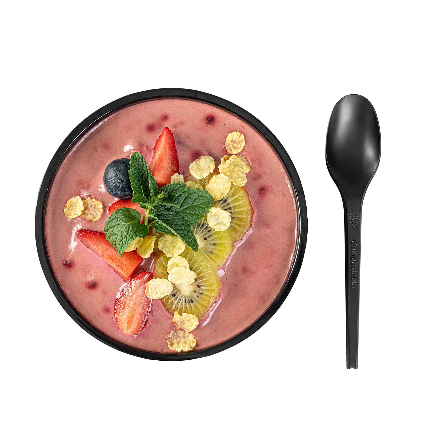 Basic Nature Black CPLA Plastic Spoon - Heat-Resistant, Compostable - 6 1/2" x 1 1/4" x 1/2" - 250 count box