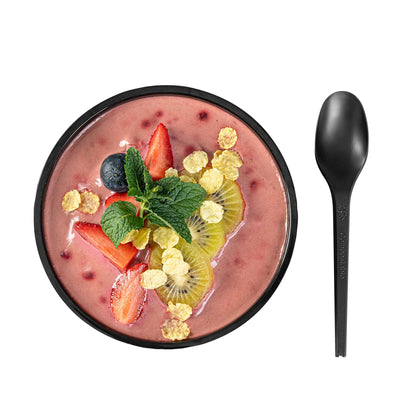 Basic Nature Black CPLA Plastic Spoon - Heat-Resistant, Compostable - 6 1/2" x 1 1/4" x 1/2" - 250 count box