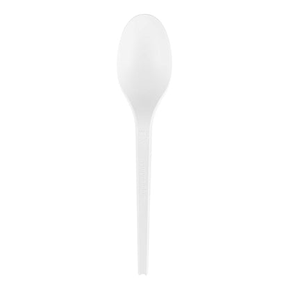 Basic Nature White CPLA Plastic Spoon - Heat-Resistant, Compostable - 6 1/2" x 1 1/4" x 1/2" - 50 count box