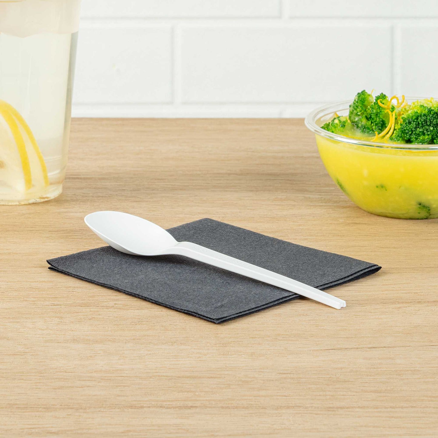 Basic Nature White CPLA Plastic Spoon - Heat-Resistant, Compostable - 6 1/2" x 1 1/4" x 1/2" - 250 count box