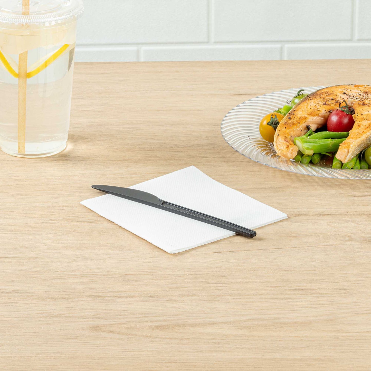 Basic Nature Black CPLA Plastic Knife - Heat-Resistant, Compostable - 6 1/2" x 1/2" - 50 count box