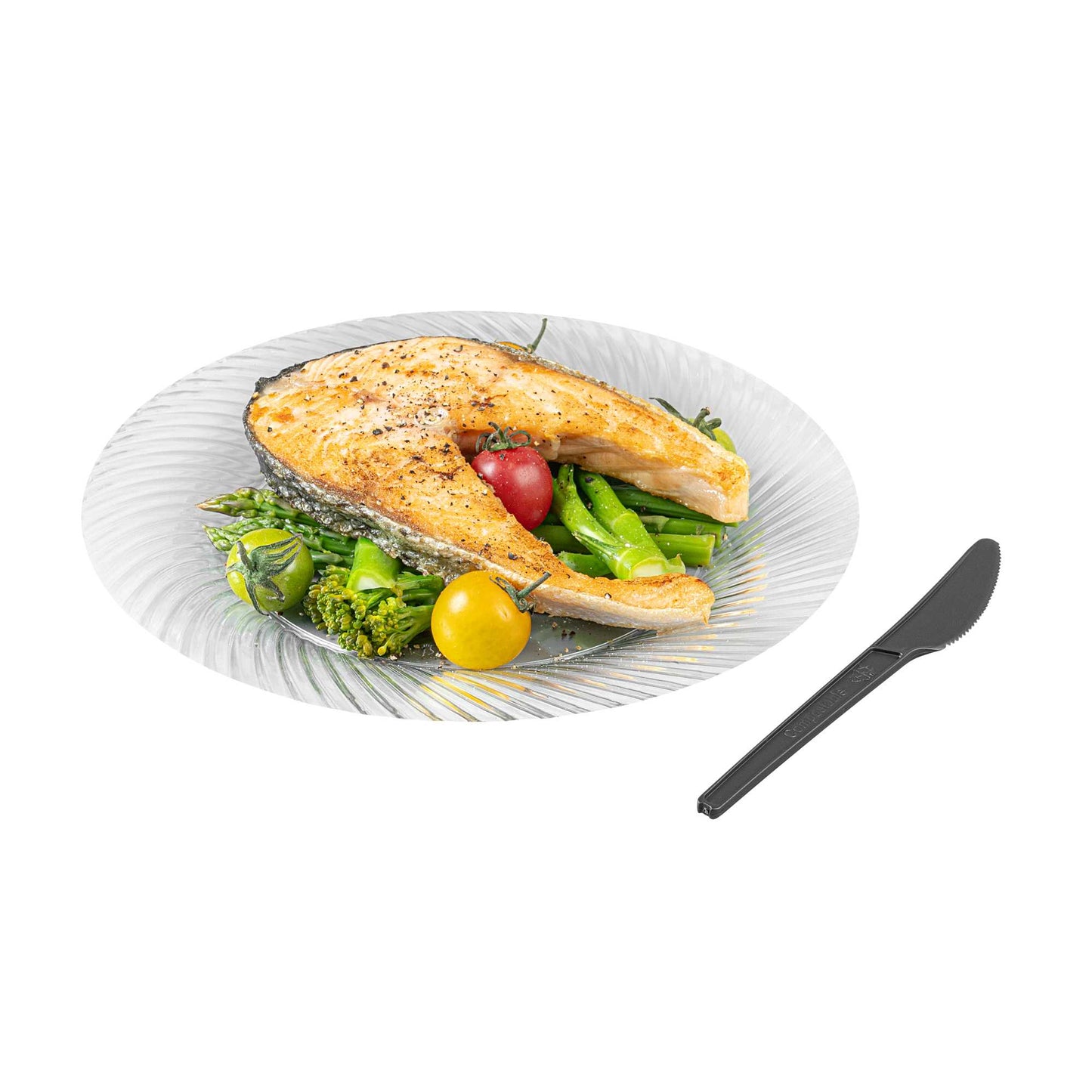 Basic Nature Black CPLA Plastic Knife - Heat-Resistant, Compostable - 6 1/2" x 1/2" - 50 count box