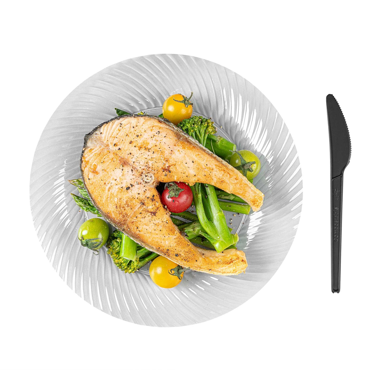 Basic Nature Black CPLA Plastic Knife - Heat-Resistant, Compostable - 6 1/2" x 1/2" - 250 count box