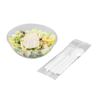 Basic Nature White CPLA Plastic Cutlery Set - White Napkin, Heat-Resistant, Compostable - 8 3/4" x 2 3/4" x 3/4" - 100 count box