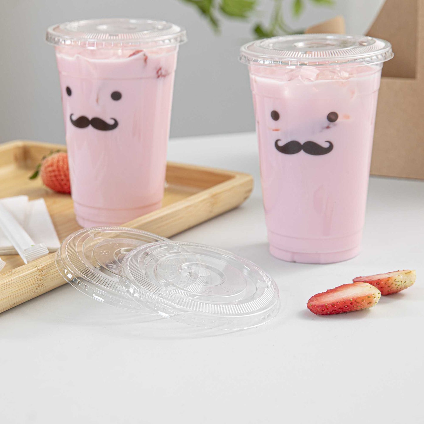 Visage Clear Plastic Flat Straw Lid - Fits 16, 20 and 24 oz - 100 count box