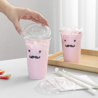 Visage Clear Plastic Flat Straw Lid - Fits 16, 20 and 24 oz - 100 count box