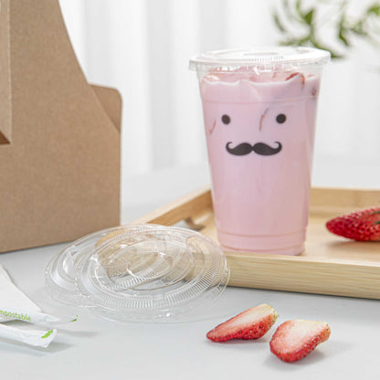 Visage Clear Plastic Flat Straw Lid - Fits 16, 20 and 24 oz - 100 count box