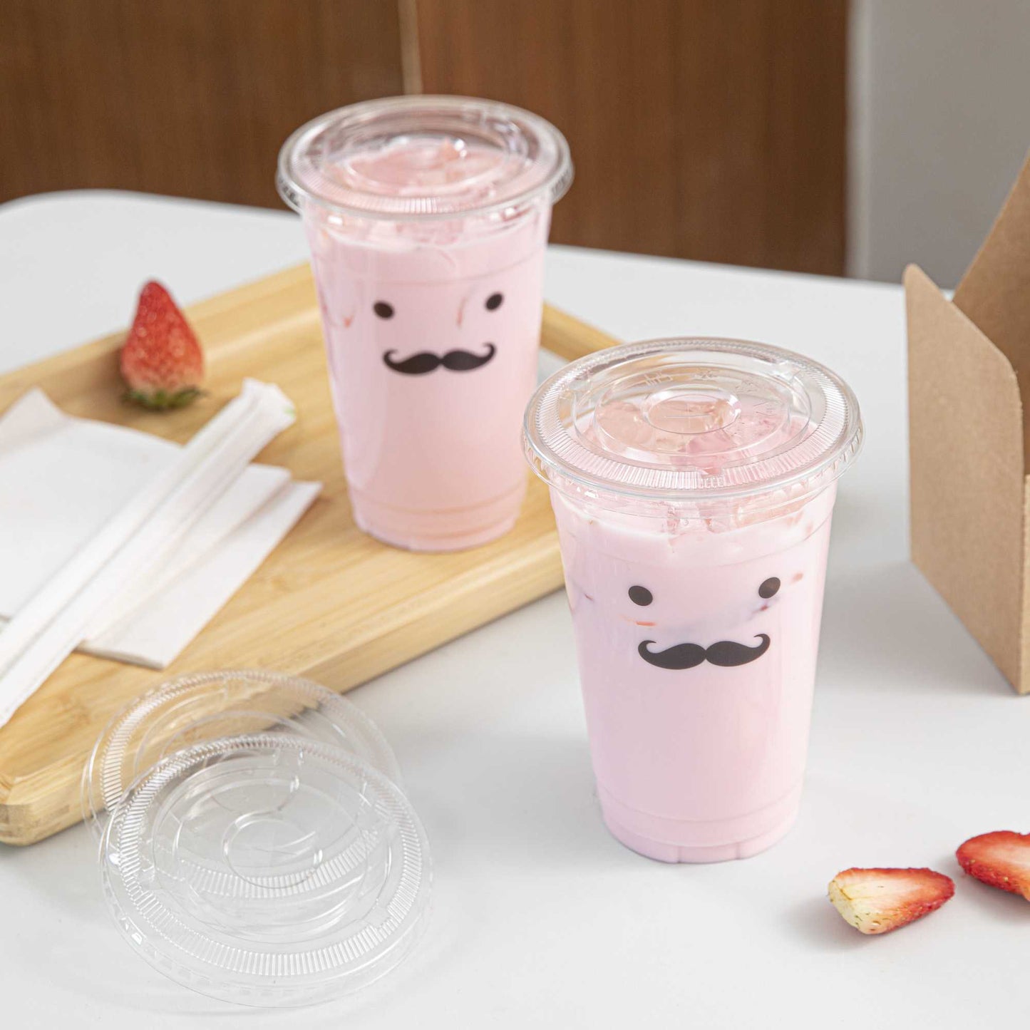 Visage Clear Plastic Flat Straw Lid - Fits 16, 20 and 24 oz - 1000 count box