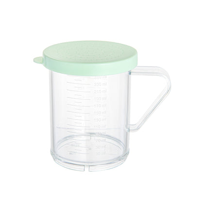 Chef 101 10 oz Clear Polycarbonate Dredge Spice Shaker - with Green Extra Fine Lid - 4 3/4" x 3 1/4" x 4" - 1 count box