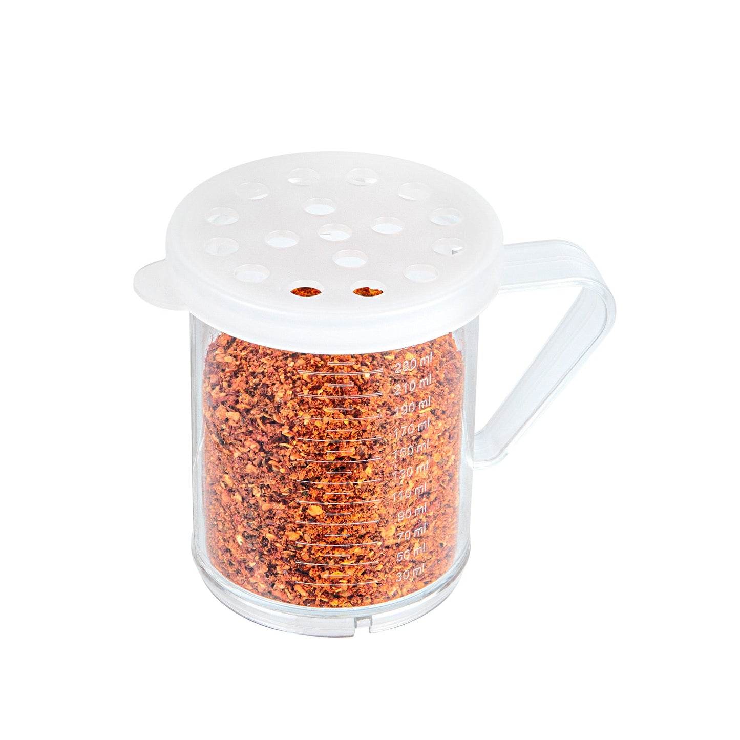 Chef 101 10 oz Clear Polycarbonate Dredge Spice Shaker - with White Extra Coarse Lid - 4 3/4" x 3 1/4" x 4" - 1 count box