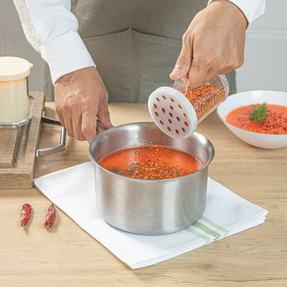 Chef 101 10 oz Clear Polycarbonate Dredge Spice Shaker - with White Extra Coarse Lid - 4 3/4" x 3 1/4" x 4" - 1 count box