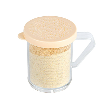 Chef 101 10 oz Clear Polycarbonate Dredge Spice Shaker - with Beige Fine Lid - 4 3/4" x 3 1/4" x 4" - 1 count box