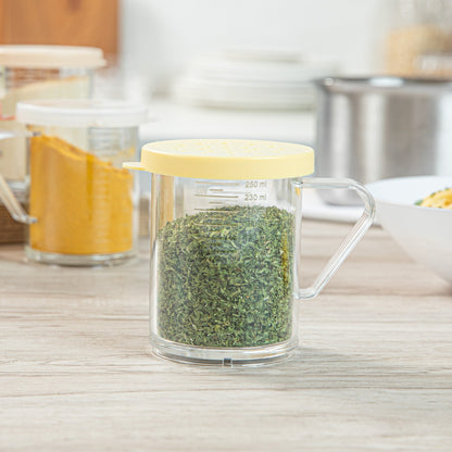 Chef 101 10 oz Clear Polycarbonate Dredge Spice Shaker - with Yellow Coarse Lid - 4 3/4" x 3 1/4" x 4" - 1 count box