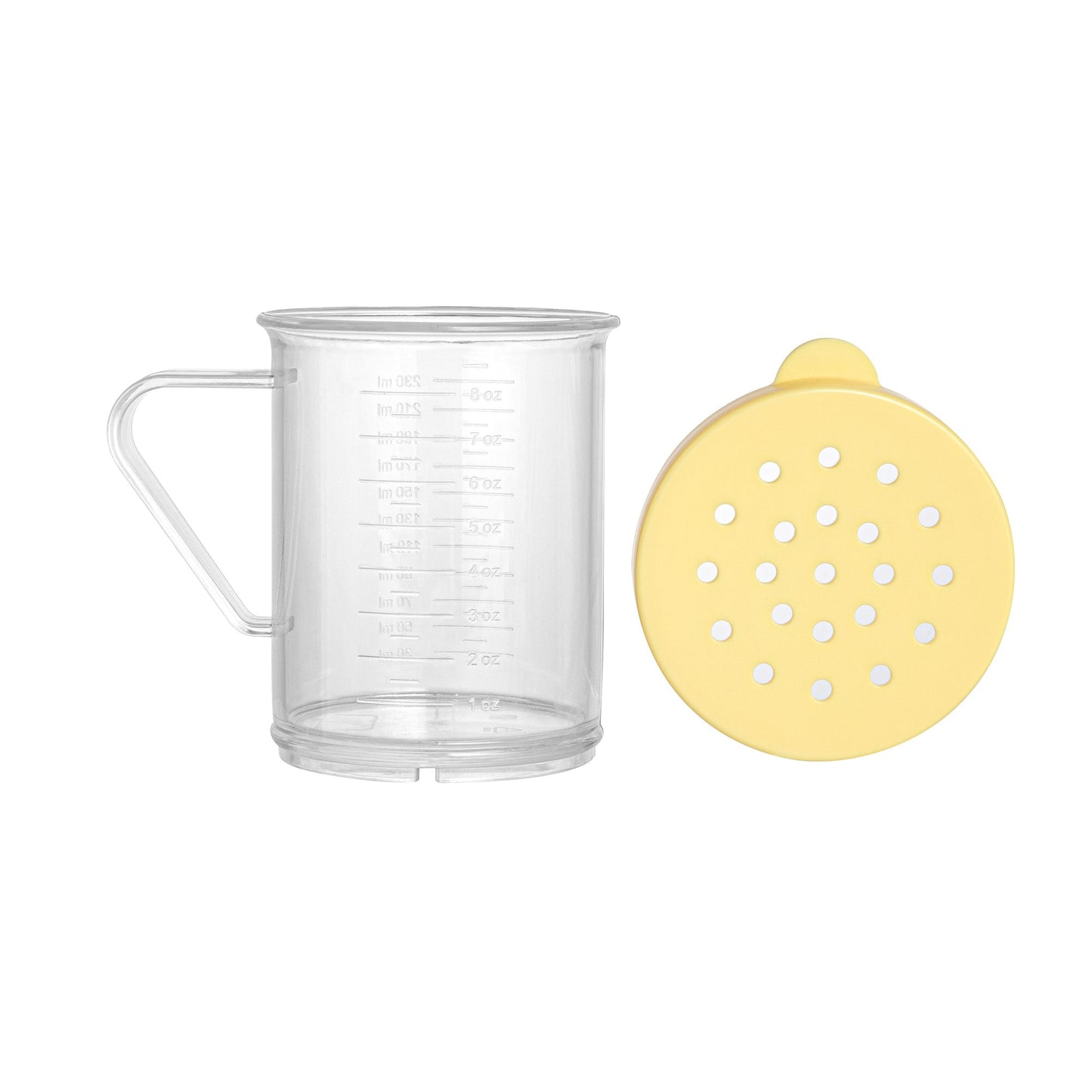 Chef 101 10 oz Clear Polycarbonate Dredge Spice Shaker - with Yellow Coarse Lid - 4 3/4" x 3 1/4" x 4" - 1 count box