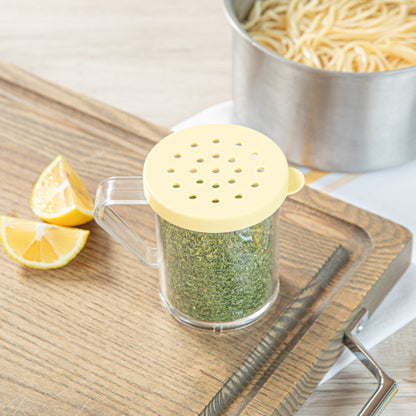 Chef 101 10 oz Clear Polycarbonate Dredge Spice Shaker - with Yellow Coarse Lid - 4 3/4" x 3 1/4" x 4" - 1 count box