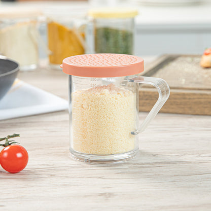 Chef 101 10 oz Clear Polycarbonate Dredge Spice Shaker - with Rose Medium Lid - 4 3/4" x 3 1/4" x 4" - 1 count box