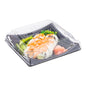 Roku Square Black Plastic Take Out Sushi Container - with Clear Lid - 7 1/4" x 7 1/4" x 2" - 100 count box