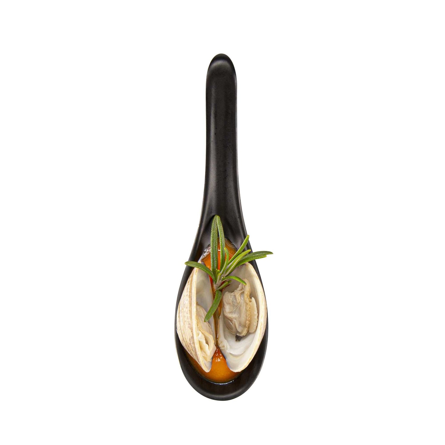 Voga 1 oz Black Melamine Tasting Spoon - Japonais, Curva - 5 3/4" x 1 1/2" x 1" - 10 count box