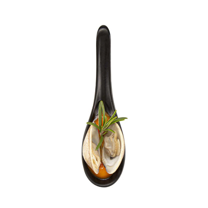 Voga 1 oz Black Melamine Tasting Spoon - Japonais, Curva - 5 3/4" x 1 1/2" x 1" - 10 count box