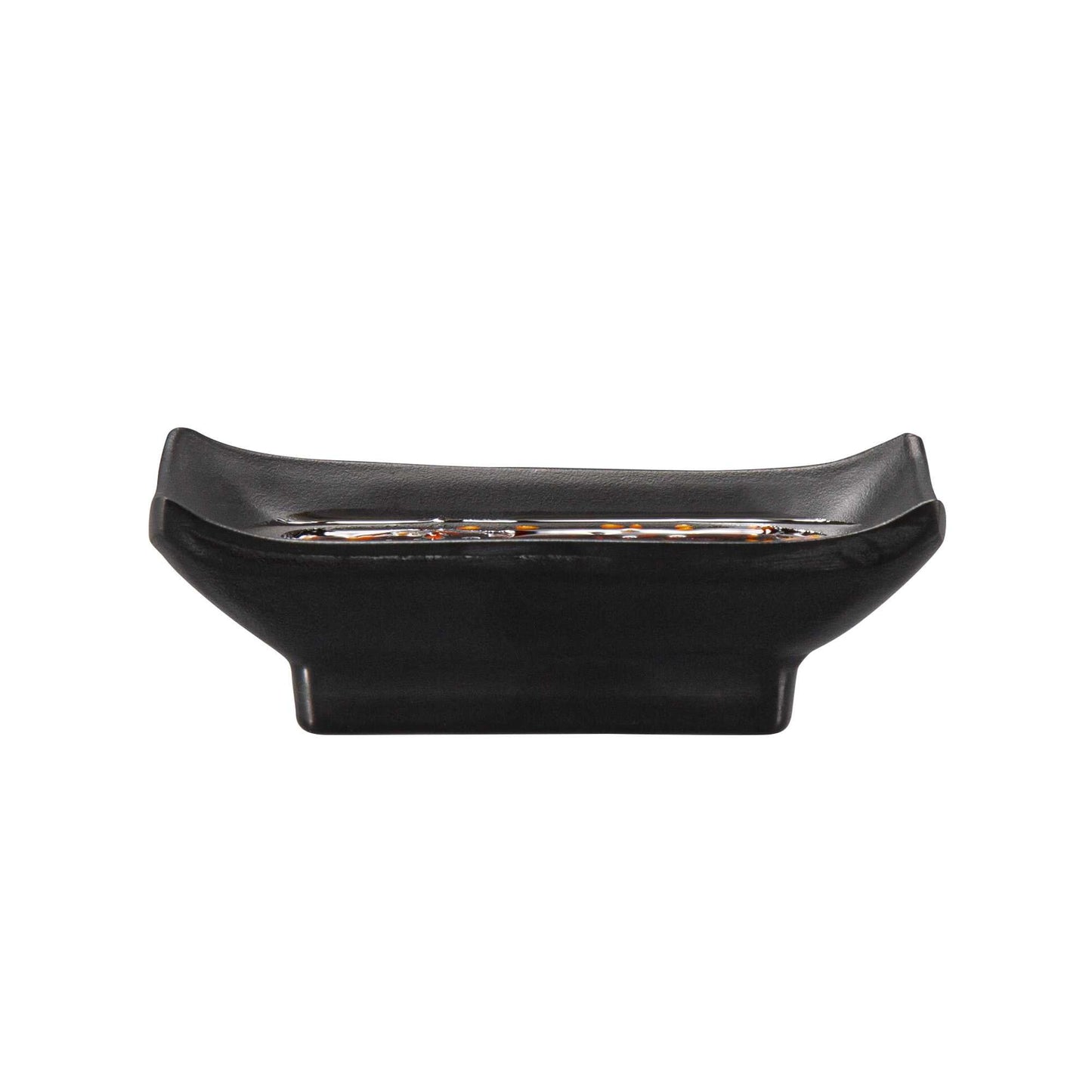 Voga 1 oz Rectangle Black Melamine Sauce Dish - Japonais - 4" x 2 1/2" x 1 1/4" - 10 count box