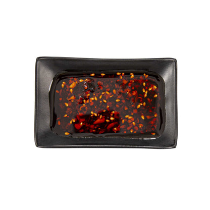 Voga 1 oz Rectangle Black Melamine Sauce Dish - Japonais - 4" x 2 1/2" x 1 1/4" - 10 count box