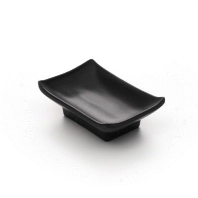 Voga 1 oz Rectangle Black Melamine Sauce Dish - Japonais - 4" x 2 1/2" x 1 1/4" - 10 count box