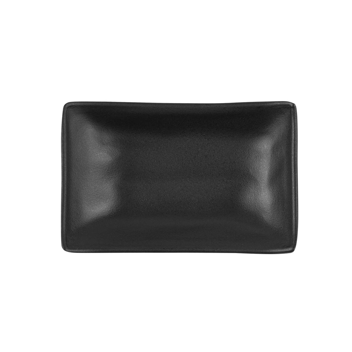 Voga 1 oz Rectangle Black Melamine Sauce Dish - Japonais - 4" x 2 1/2" x 1 1/4" - 10 count box