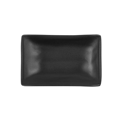Voga 1 oz Rectangle Black Melamine Sauce Dish - Japonais - 4" x 2 1/2" x 1 1/4" - 10 count box