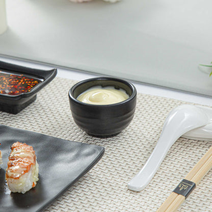 Voga 2 oz Round Black Melamine Condiment Cup - Japonais - 2 1/2" x 2 1/2" x 1 1/2" - 10 count box