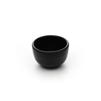 Voga 2 oz Round Black Melamine Condiment Cup - Japonais - 2 1/2" x 2 1/2" x 1 1/2" - 10 count box