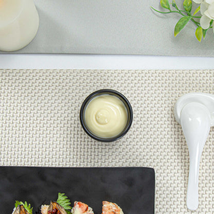 Voga 2 oz Round Black Melamine Condiment Cup - Japonais - 2 1/2" x 2 1/2" x 1 1/2" - 10 count box