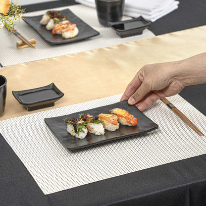 Voga Rectangle Black Melamine Small Plate - Japonais, Faux Slate - 7 3/4" x 5 1/2" - 4 count box