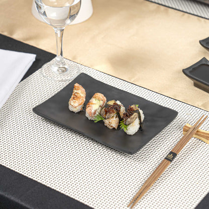 Voga Rectangle Black Melamine Small Plate - Japonais, Faux Slate - 7 3/4" x 5 1/2" - 4 count box